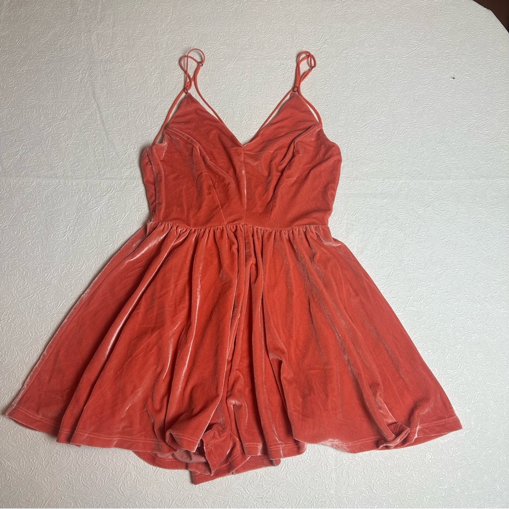 NWT Urban Outfitters Silence + Noise Coral Velvet Romper